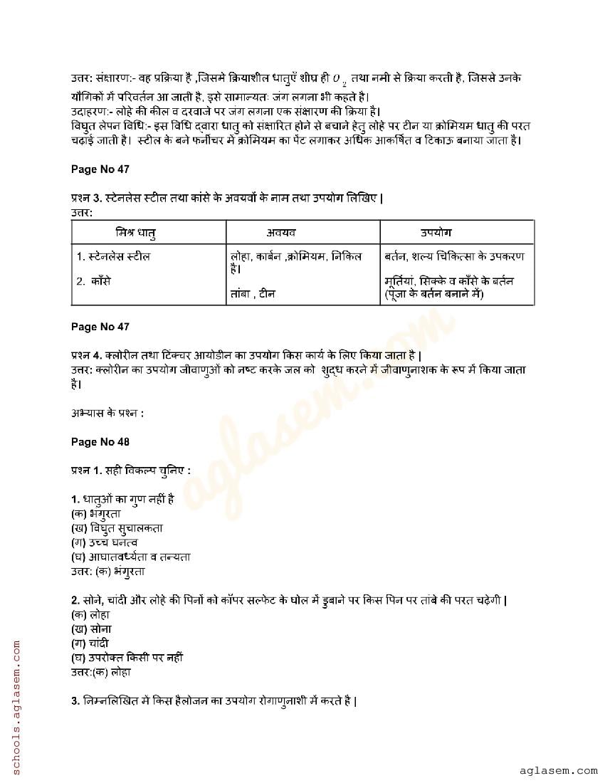 CGBSE Solutions For Class 8 Science Chapter 5 धातुएँ और अधातुएँ