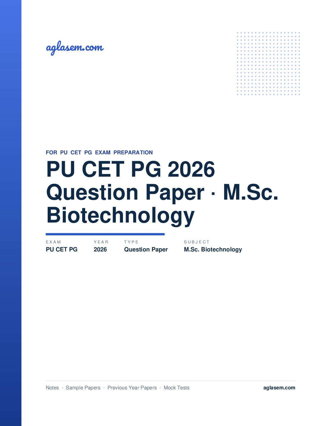 PU CET PG 2026 Question Paper M.Sc. Biotechnology - Page 1 of 9