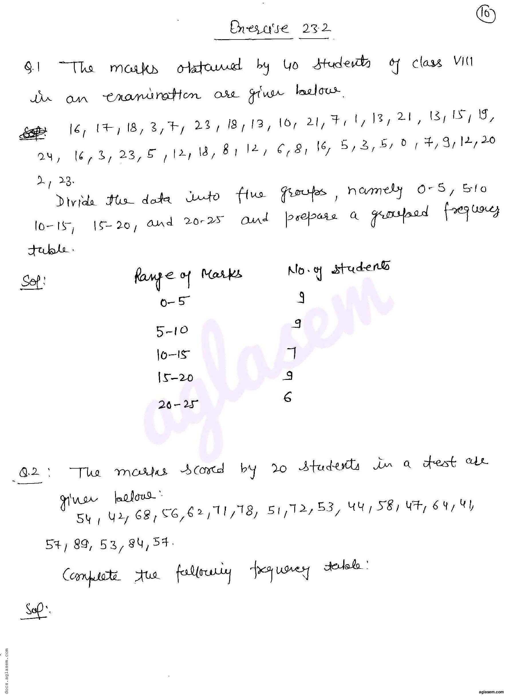 RD Sharma Solutions Class 8 Chapter 23 Data Handling I Classification and Tabulation of Data Exercise 23.2 - Page 1