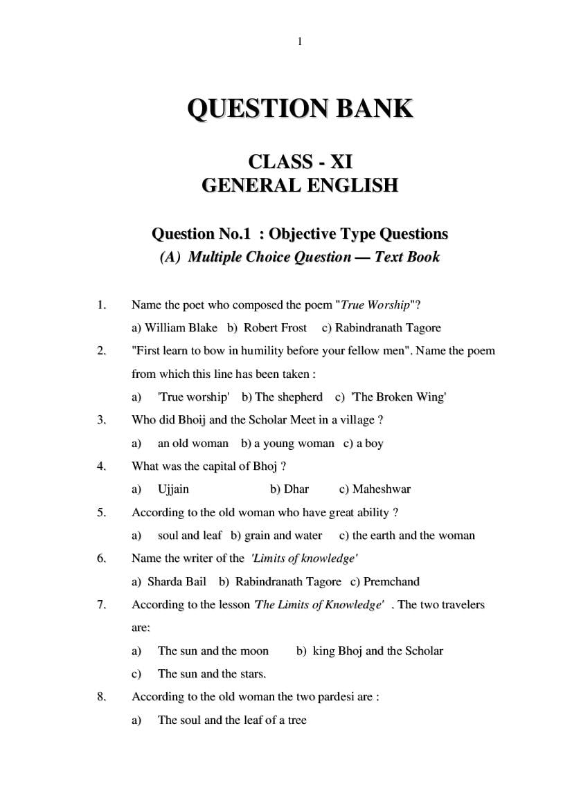 MP Board Class 11 Question Bank English (General) - Page 1