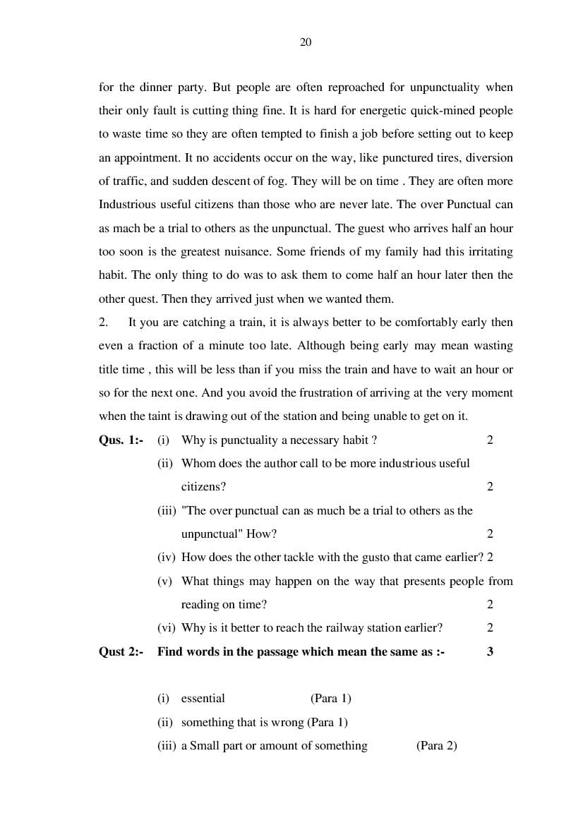 MP Board Class 11 English (General) Question Bank (PDF) – Important Questions