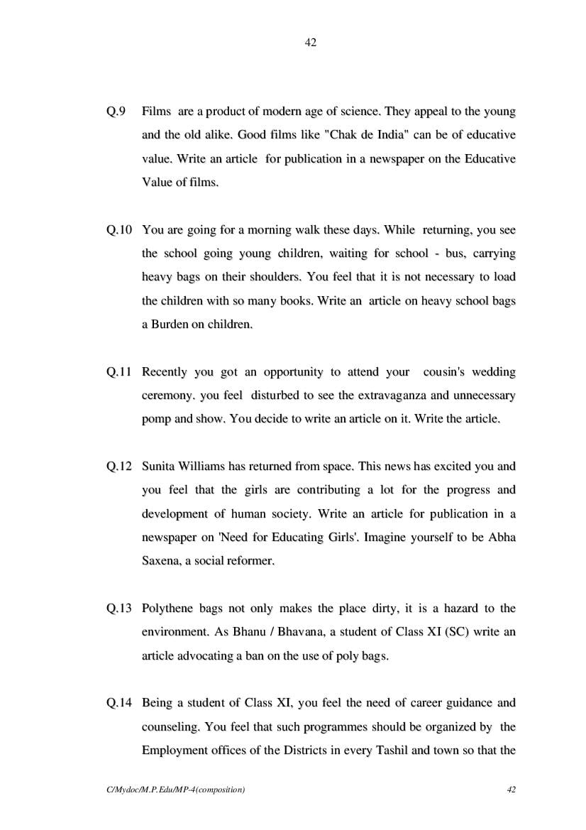 MP Board Class 11 English (General) Question Bank (PDF) – Important Questions