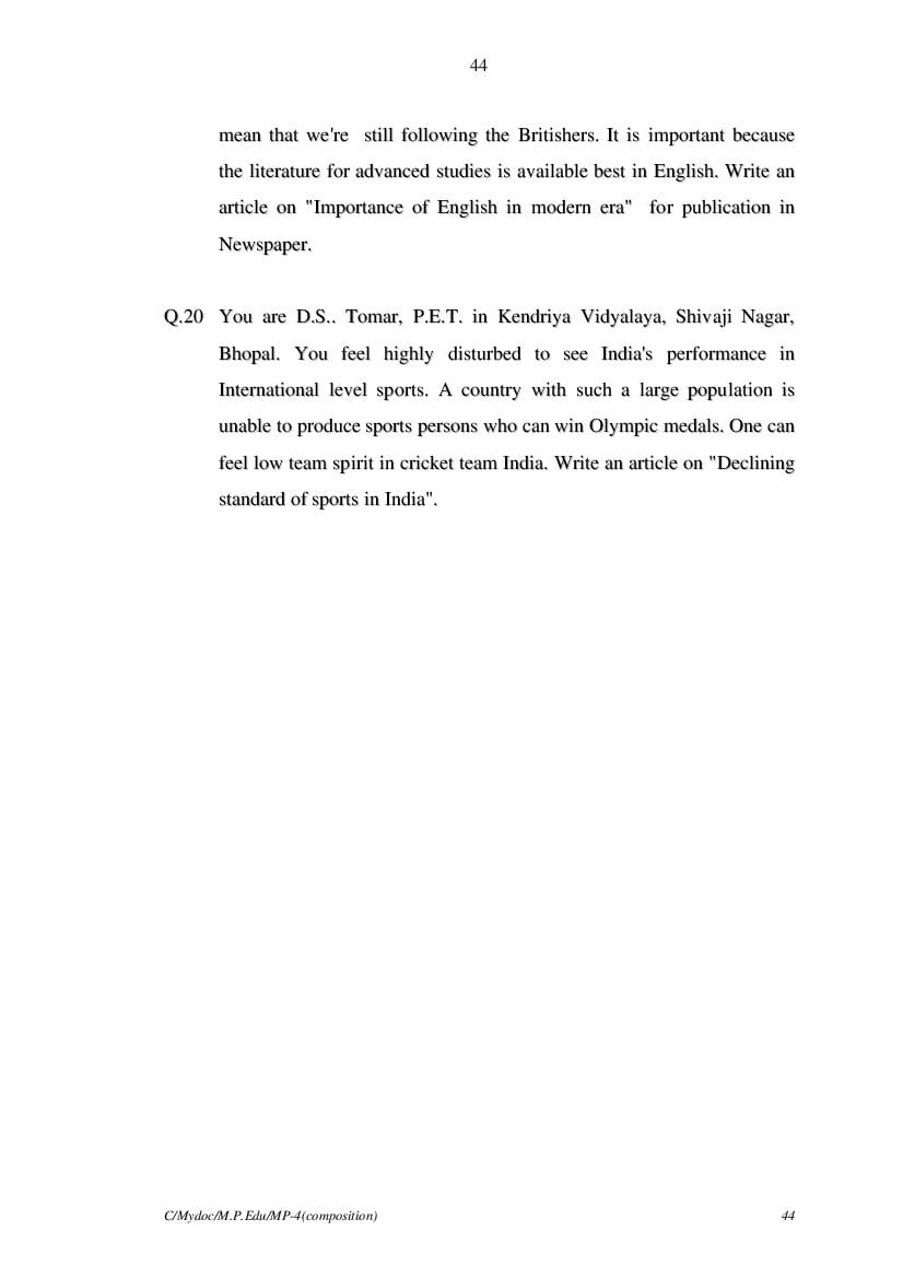 MP Board Class 11 English (General) Question Bank (PDF) – Important Questions