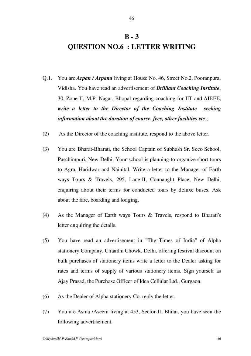 MP Board Class 11 English (General) Question Bank (PDF) – Important Questions