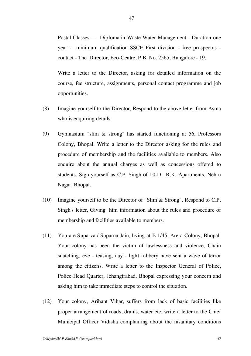MP Board Class 11 English (General) Question Bank (PDF) – Important Questions