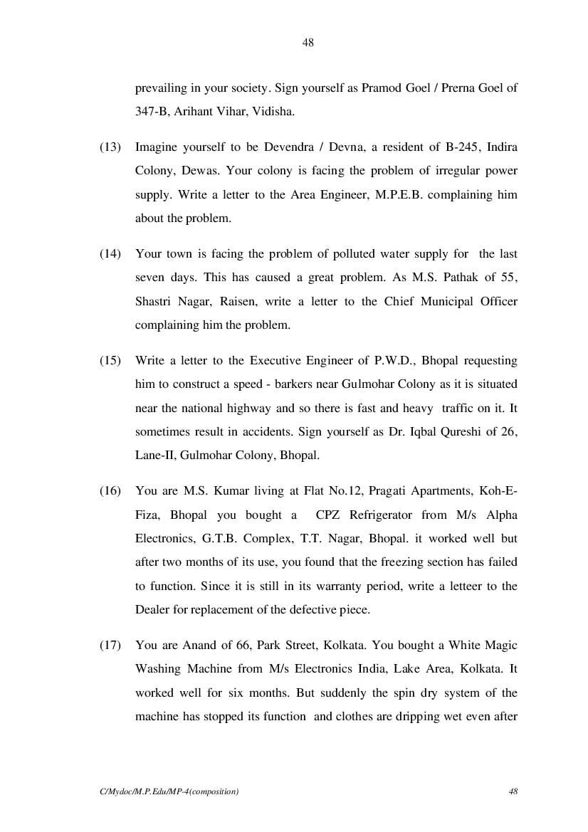 MP Board Class 11 English (General) Question Bank (PDF) – Important Questions