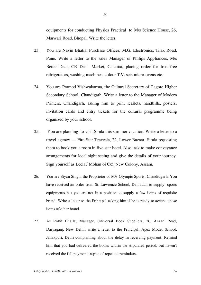 MP Board Class 11 English (General) Question Bank (PDF) – Important Questions