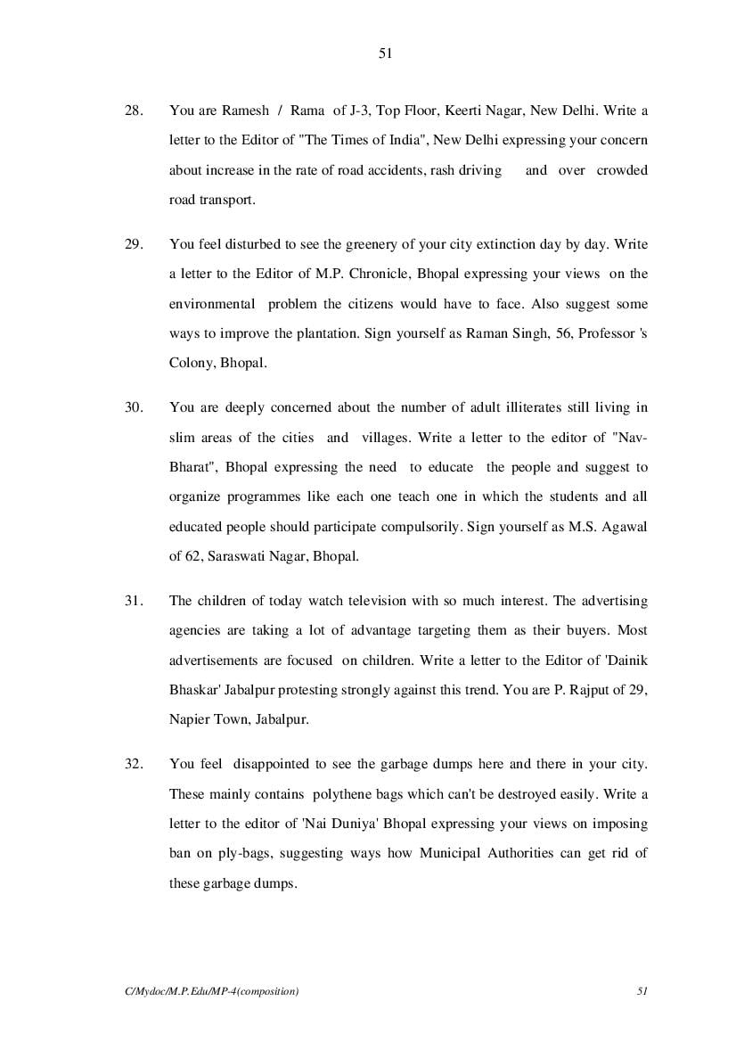 MP Board Class 11 English (General) Question Bank (PDF) – Important Questions