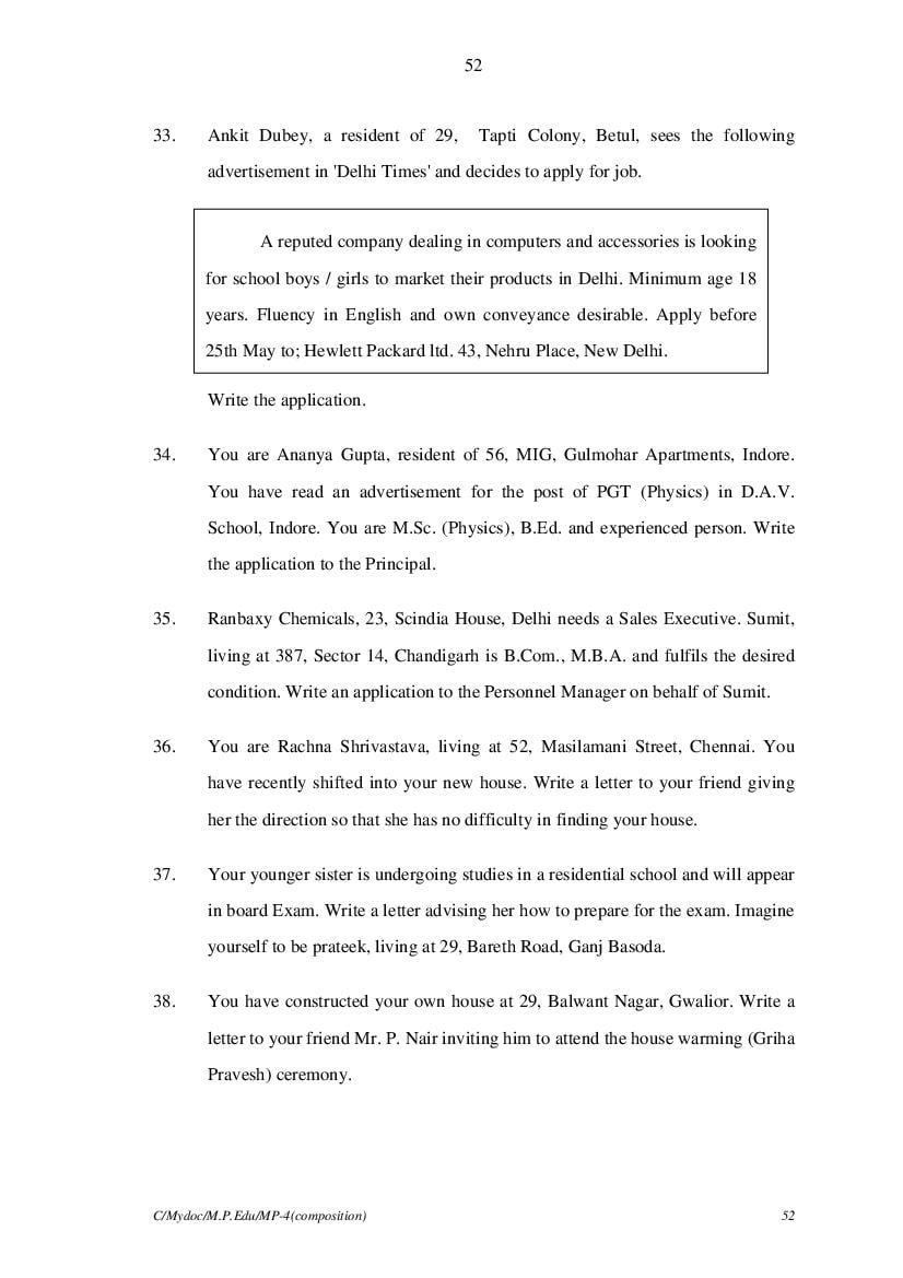MP Board Class 11 English (General) Question Bank (PDF) – Important Questions