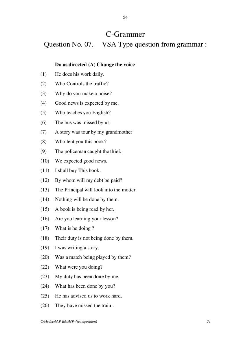 MP Board Class 11 English (General) Question Bank (PDF) – Important Questions