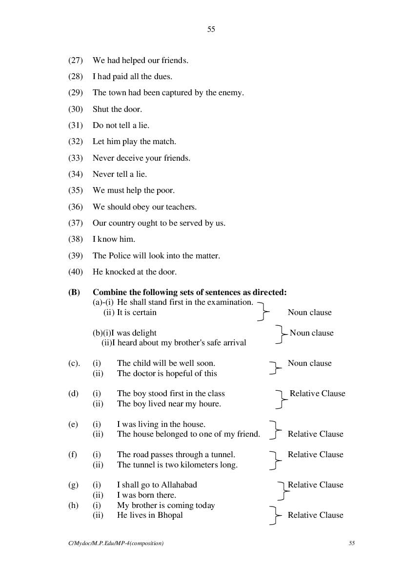 MP Board Class 11 English (General) Question Bank (PDF) – Important Questions