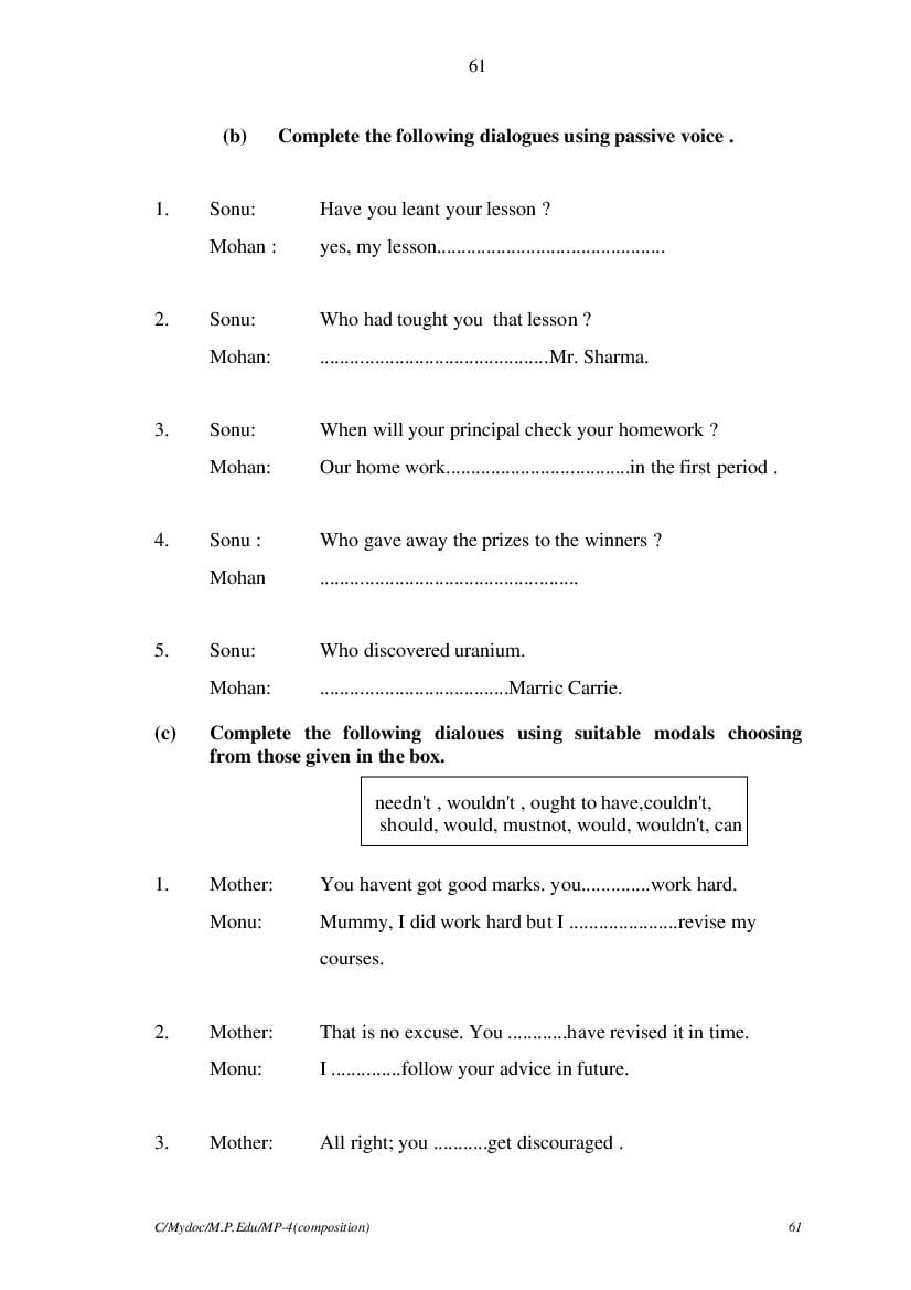 MP Board Class 11 English (General) Question Bank (PDF) – Important Questions