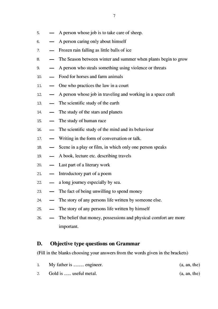 MP Board Class 11 English (General) Question Bank (PDF) – Important Questions