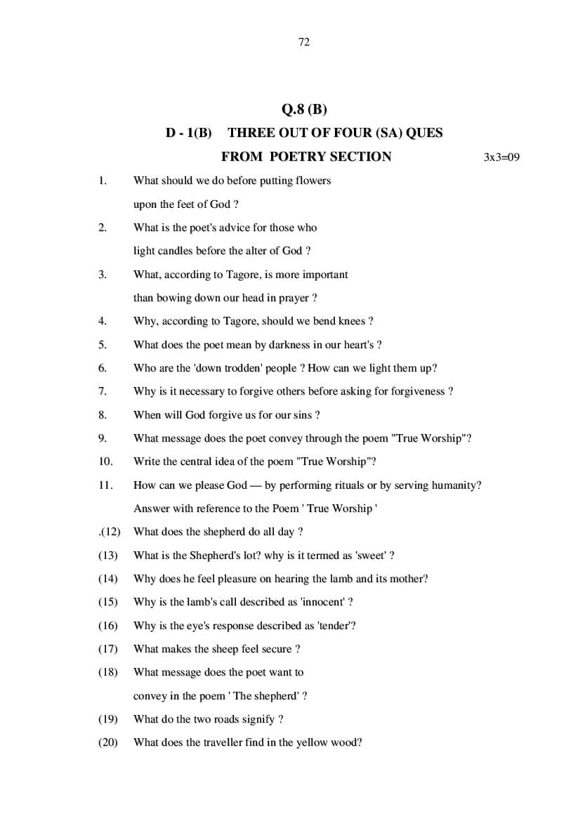 MP Board Class 11 English (General) Question Bank (PDF) – Important Questions