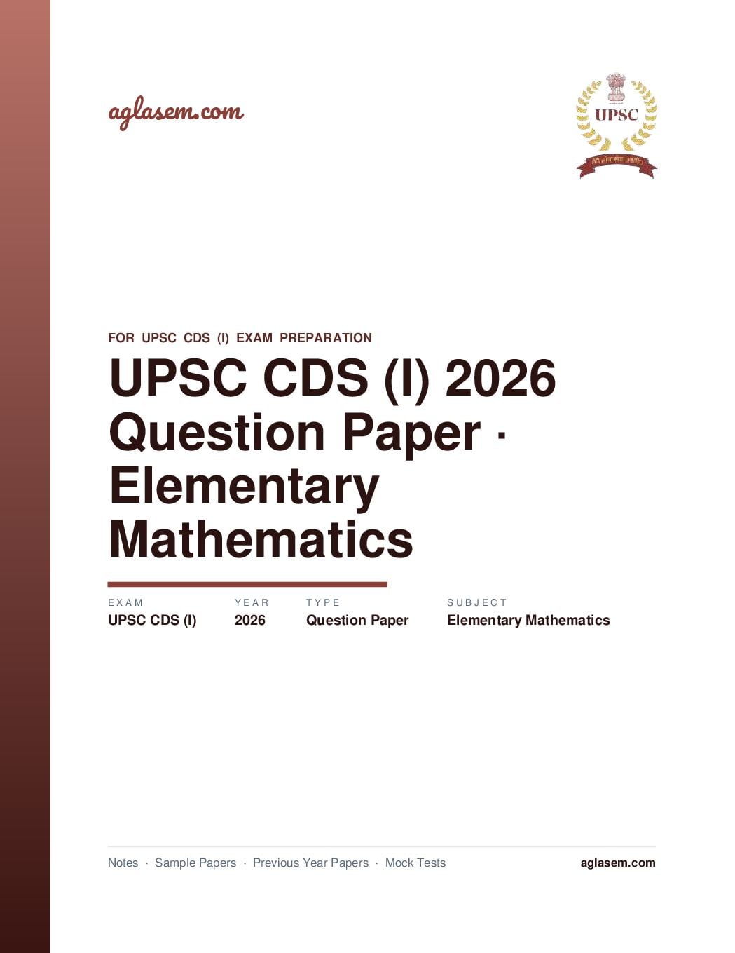 UPSC CDS (I) 2026 Question Paper for Elementary Mathematics - Page 1 of 49