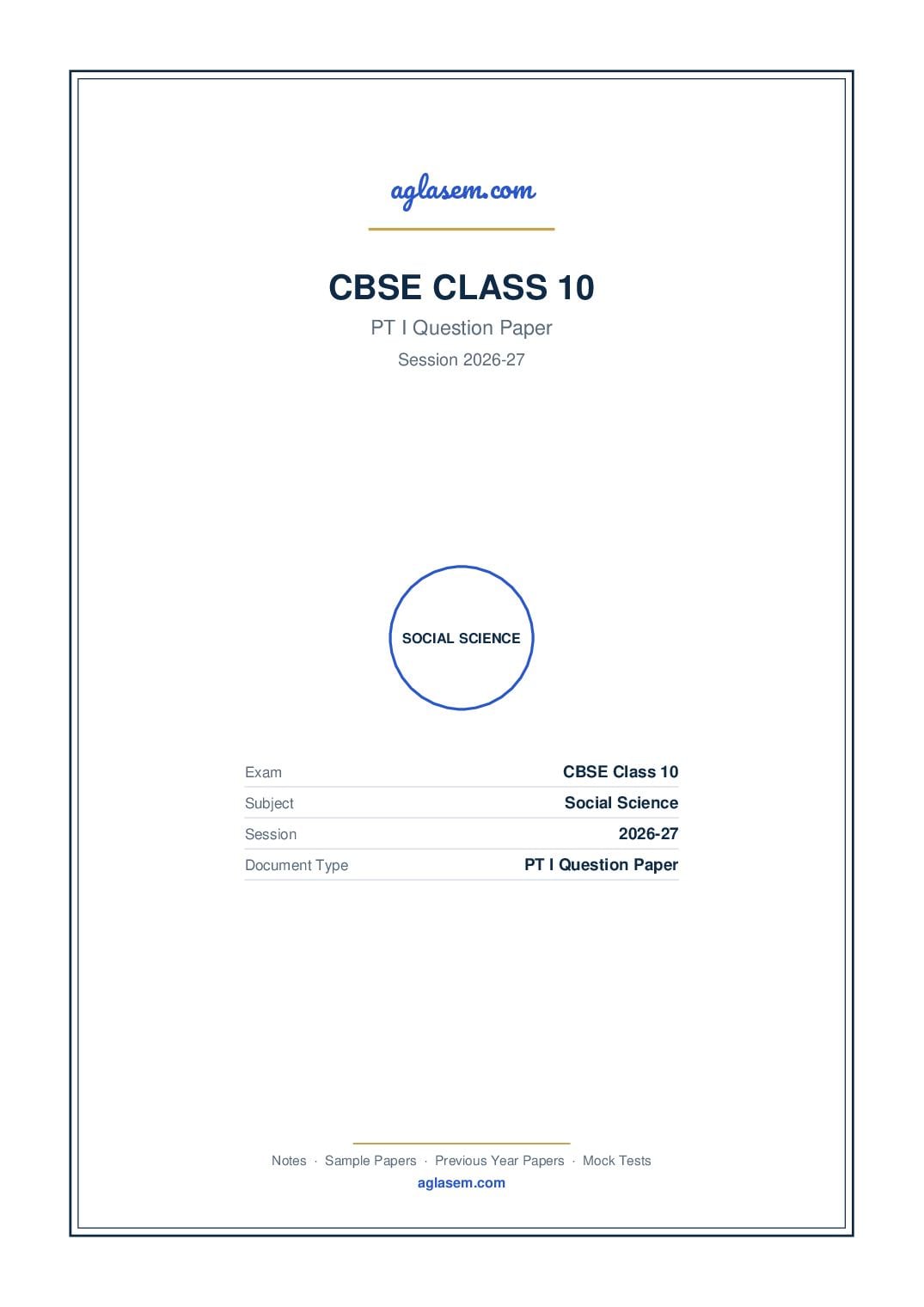 Class 10 PT I Question Paper 2026-27 Social Science - Page 1 of 3