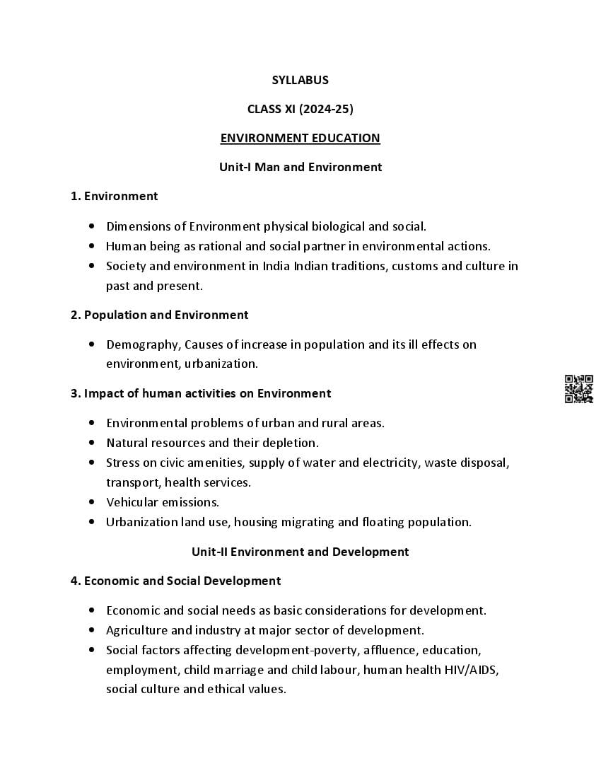 PSEB Class 11 EVS Syllabus (PDF)