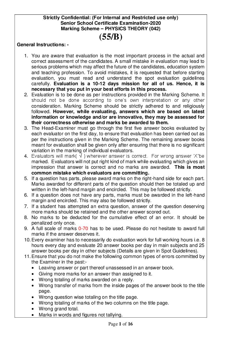 CBSE Class 12 Physics Question Paper 2020 Set 55-B - Page 1