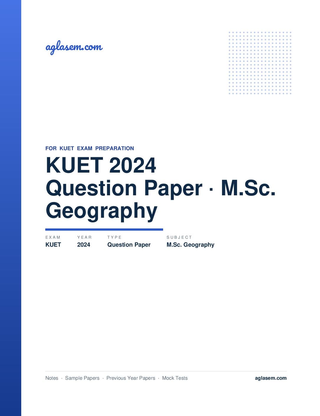 KUET 2024 Question Paper M.Sc. Geography - Page 1 of 10