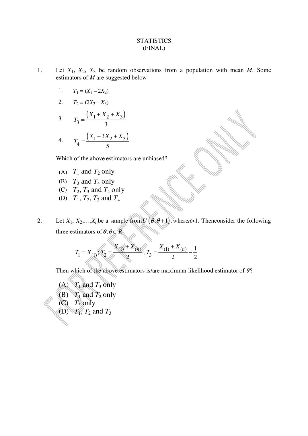 CUSAT CAT 2025 Question Paper Statistics - Page 1 of 39
