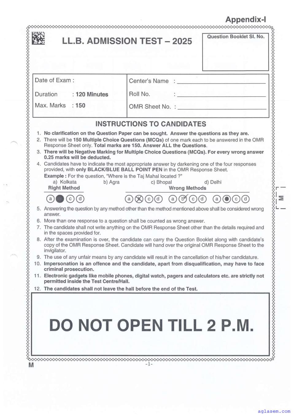 AILET 2025 Question Paper - Page 1 of 43