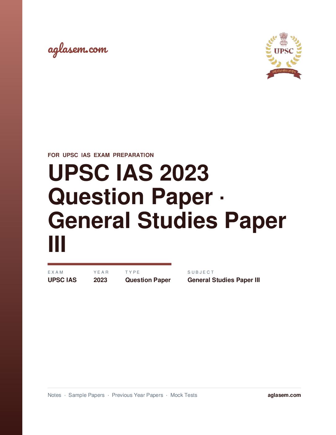 UPSC IAS 2023 Question Paper for General Studies Paper III - Page 1 of 5