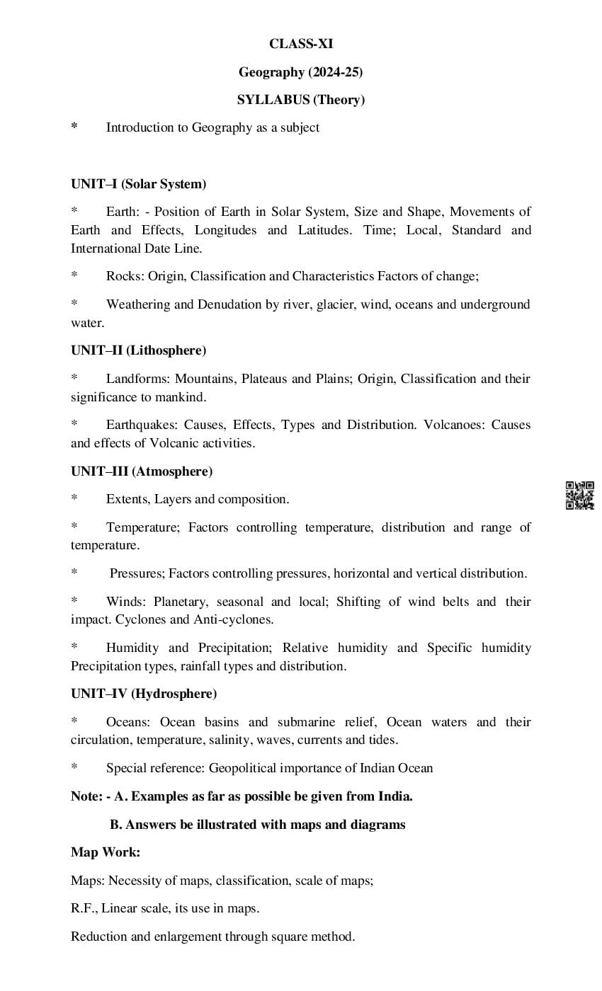 PSEB Class 11 Geography Syllabus (PDF)