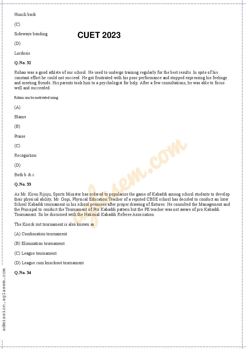 physical education sample paper for cuet