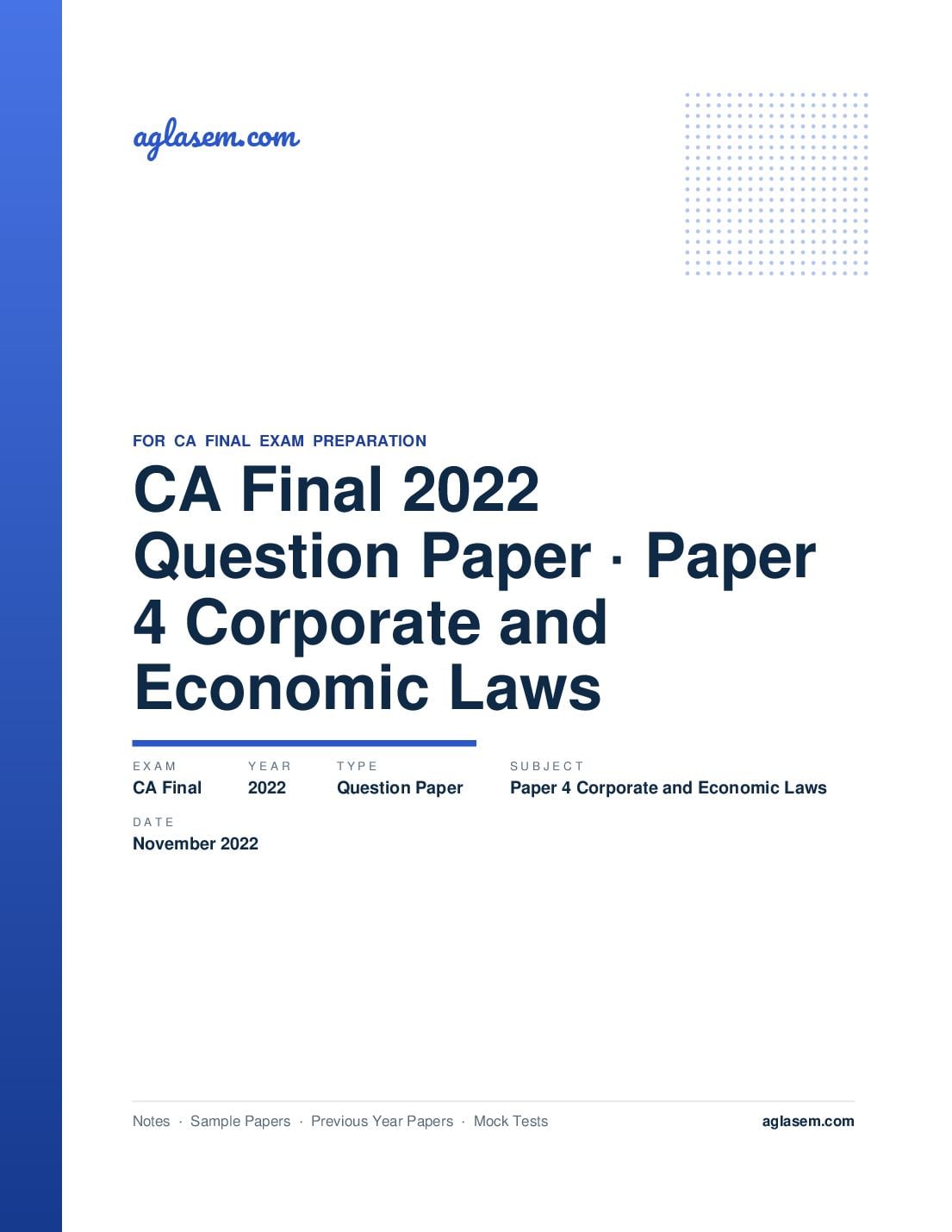 CA Final November 2022 Question Paper Paper 4 Corporate and Economic Laws - Page 1 of 16