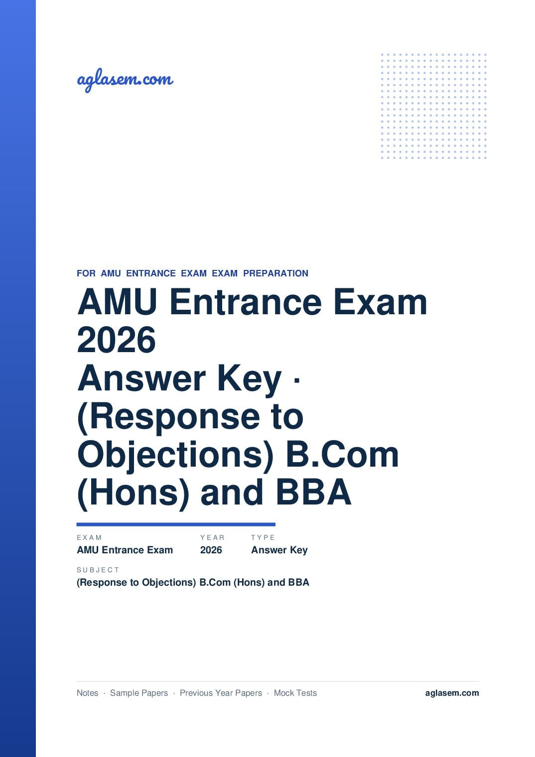 AMU Entrance Exam 2026 Answer Key (Response to Objections) B.Com (Hons) and BBA - Page 1 of 2