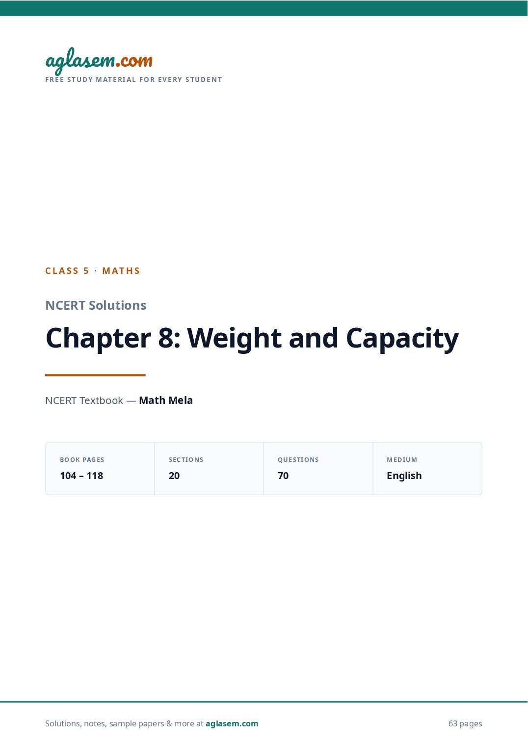 NCERT Solutions Class 5 Maths Chapter 8 Weight and Capacity - Page 1 of 64
