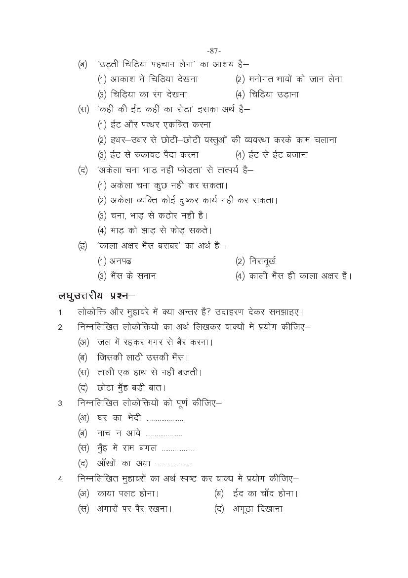MP Board Class 11 Hindi (General) Question Bank (PDF) – Important Questions