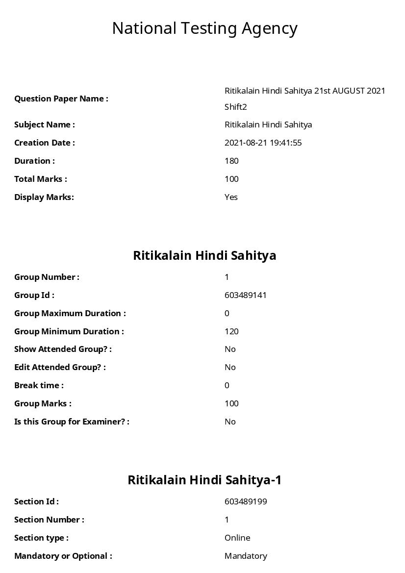 ARPIT 2021 Question Paper for Ritikalain Hindi Sahitya - Page 1 of 51