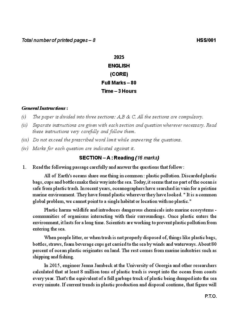 Mizoram Board Class 12 Question Paper 2025 Science All Subjects - Page 1