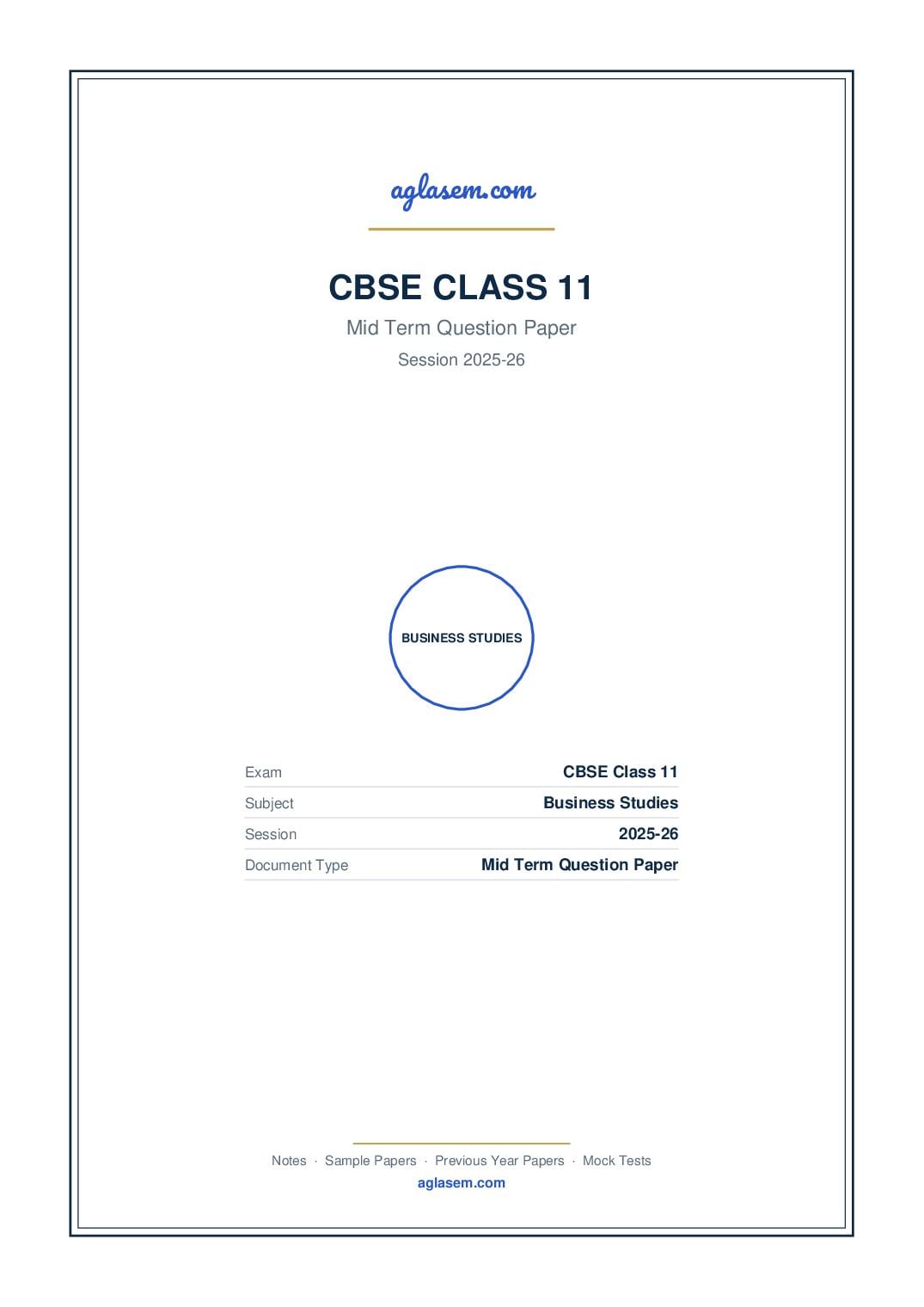 Class 11 Mid Term Question Paper 2025-26 Business Studies - Page 1 of 7