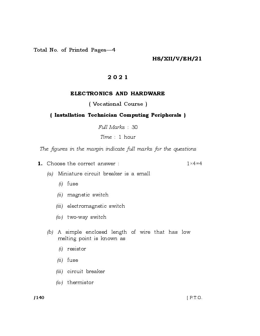 MBOSE Class 12 Question Paper 2021 for Electronics and Hardware - Page 1