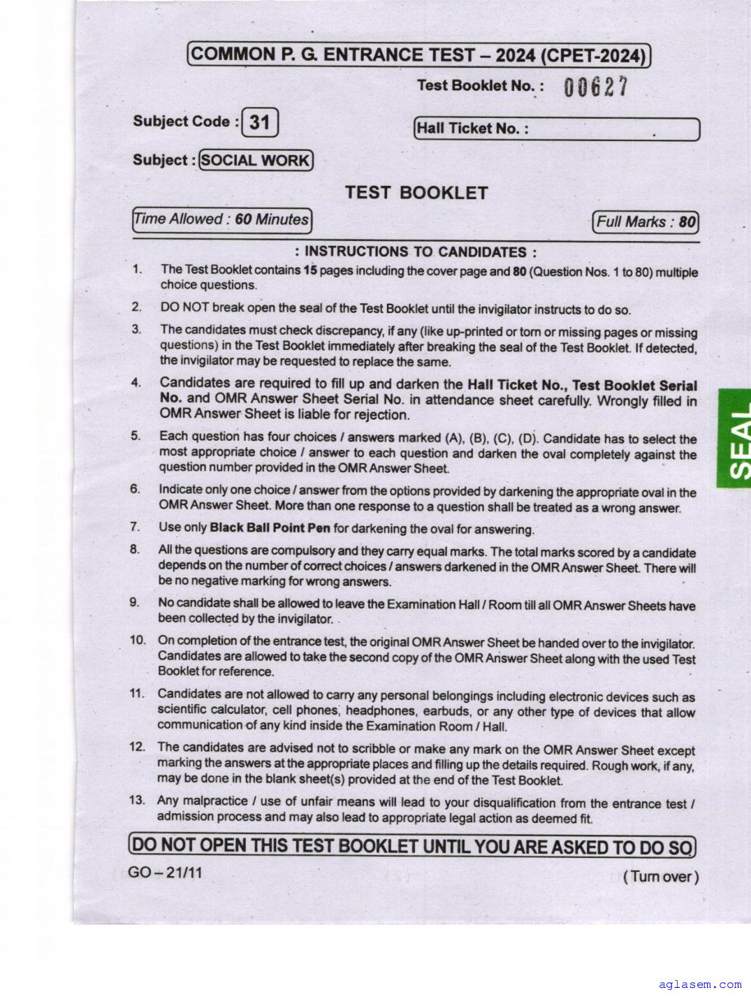 Odisha CPET 2024 Question Paper Social Work - Page 1 of 16