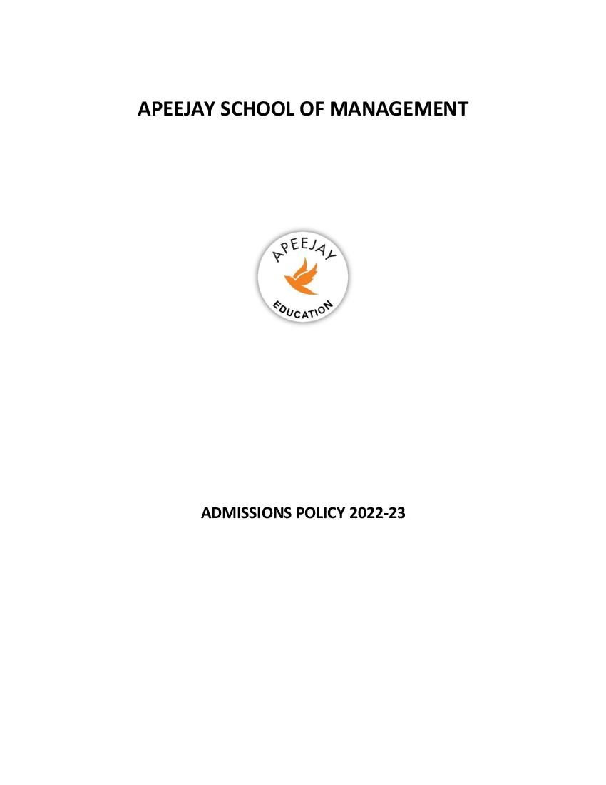 Apeejay School of Management Admission Policy 2022 - Page 1