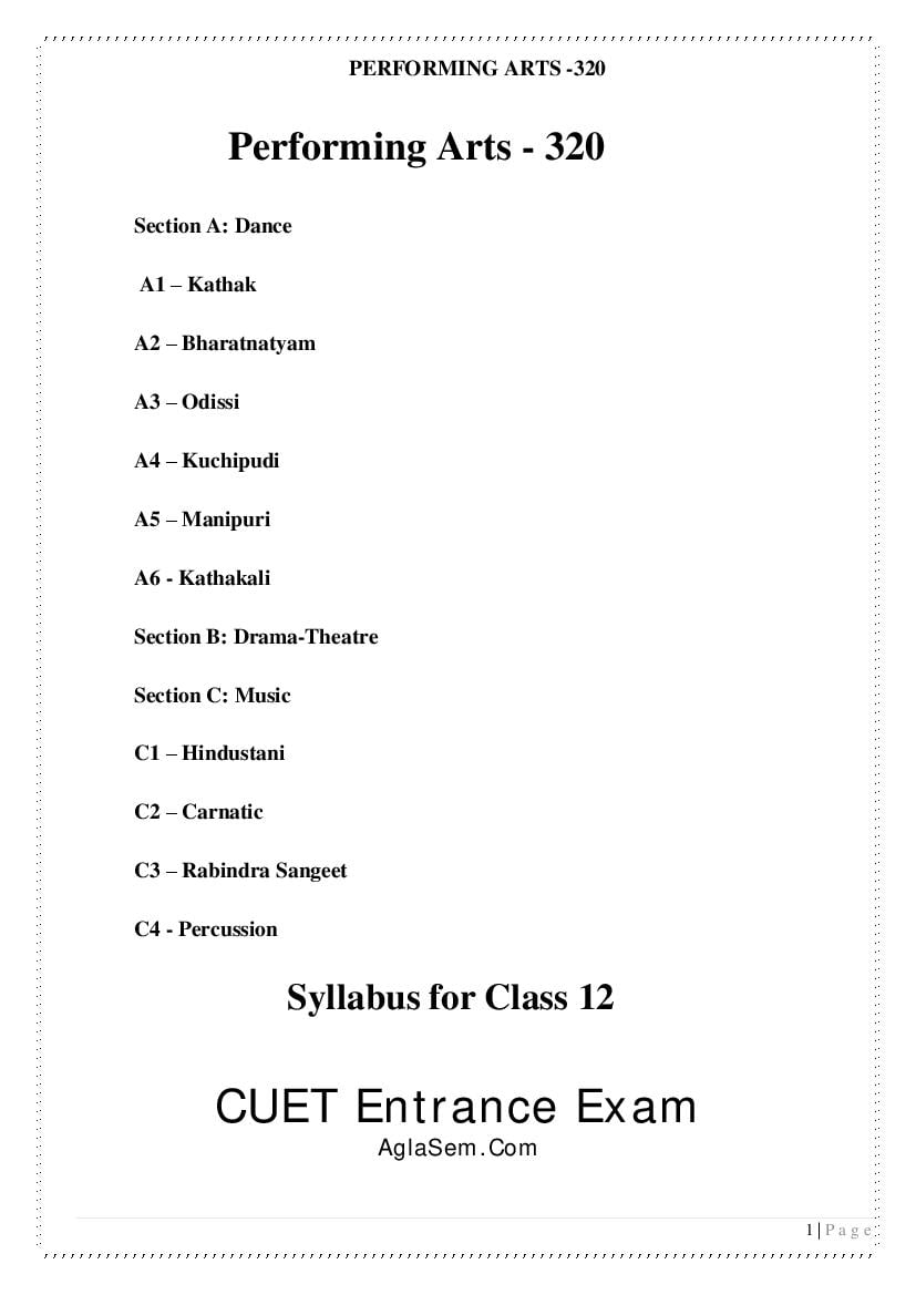 CUET 2022 Syllabus Performing Arts - Page 1