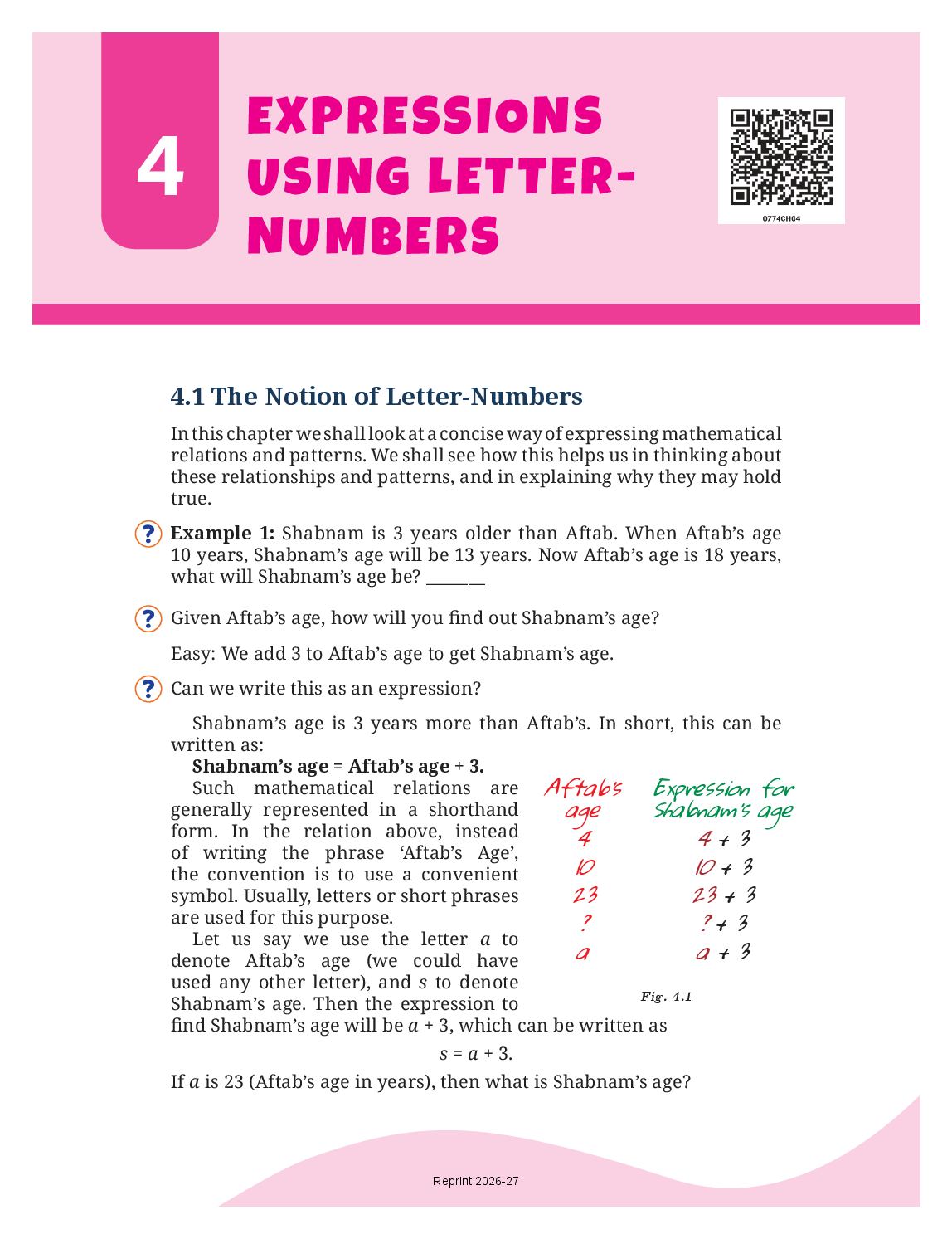 NCERT Book Class 7 Mathematics (Part I) Chapter 4 Expressions using Letter-Numbers - Page 1 of 41