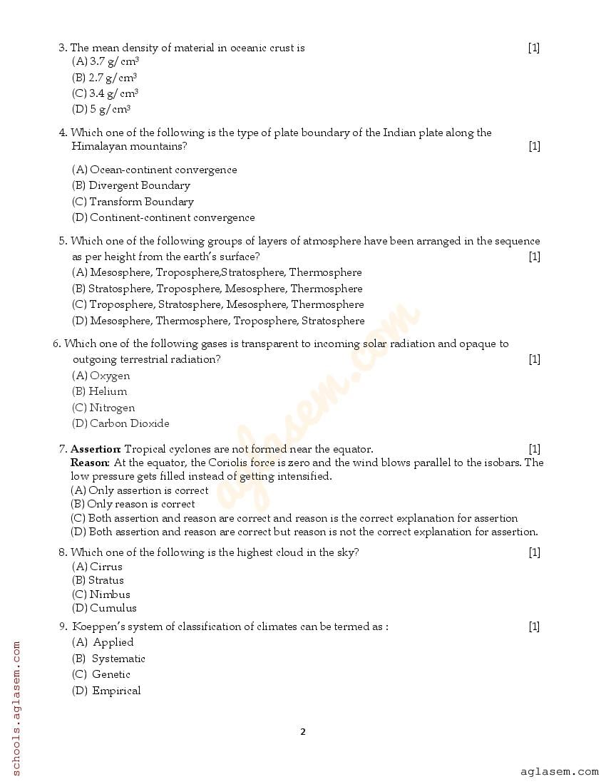 Class 11 Geography Question Paper 2023 (PDF) 11th Annual Exam