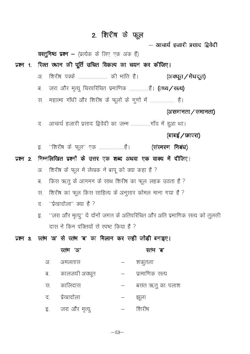 MP Board Class 11 Hindi (Special) Question Bank (PDF) – Important Questions