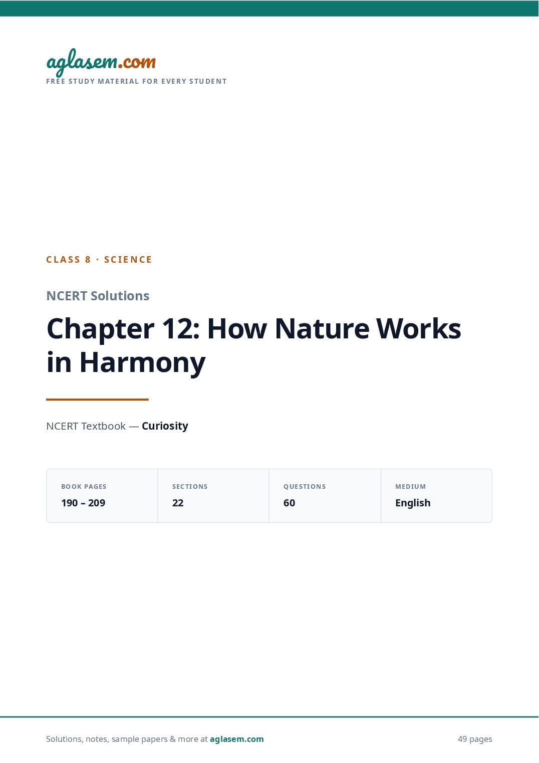 NCERT Solutions Class 8 Science Chapter 12 How Nature Works in Harmony - Page 1 of 50