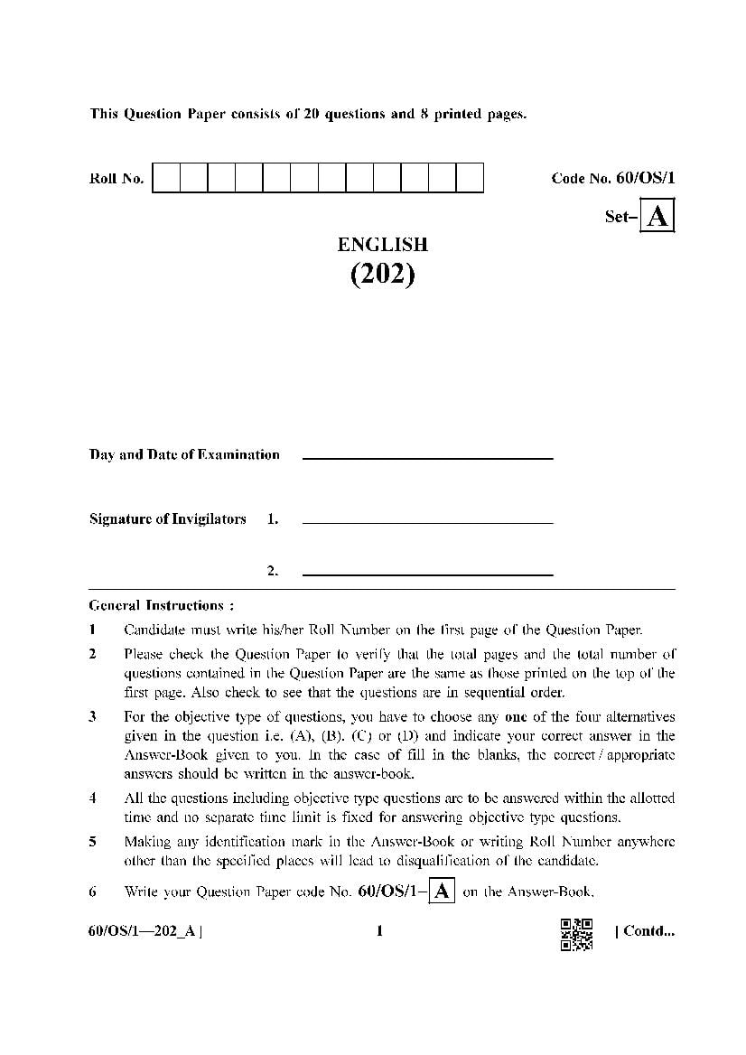 NIOS Class 10 Question Paper 2021 (Jan Feb) English - Page 1
