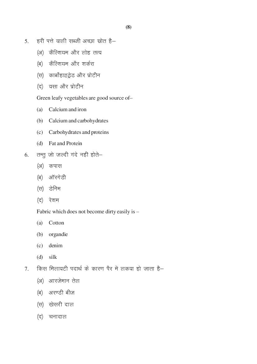 MP Board Class 11 Home Management & Nutrition Question Bank (PDF) – Important Questions