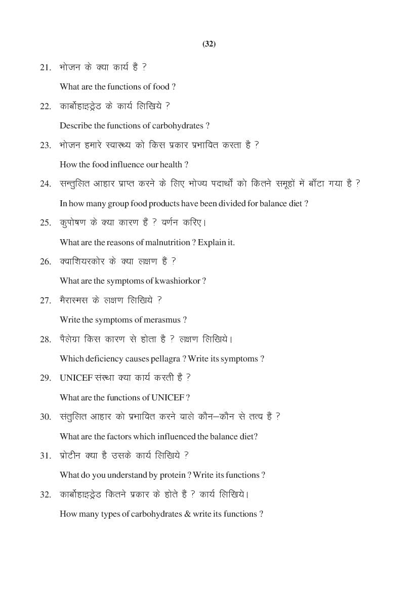 MP Board Class 11 Home Management & Nutrition Question Bank (PDF) – Important Questions