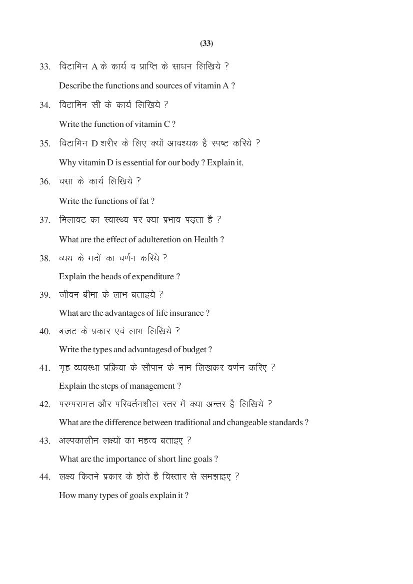 MP Board Class 11 Home Management & Nutrition Question Bank (PDF) – Important Questions