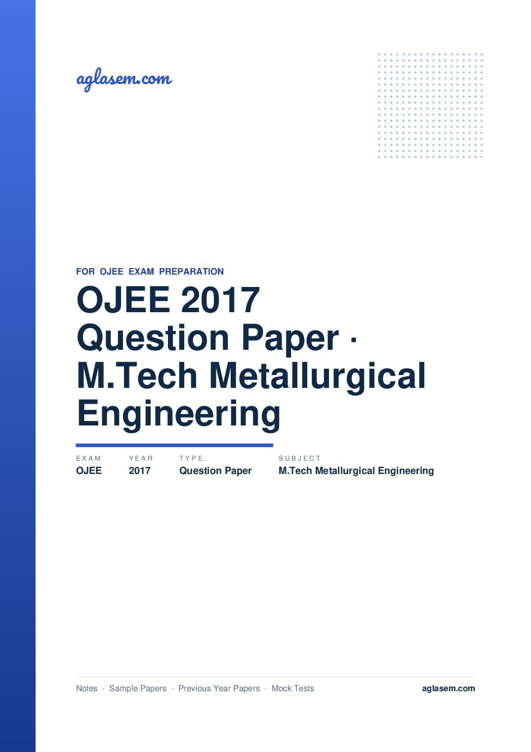 OJEE 2017 Question Paper M.Tech Metallurgical Engineering - Page 1 of 11