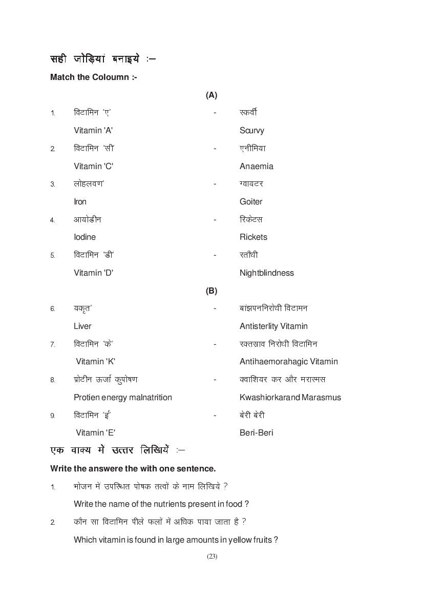 MP Board Class 11 Home Science Question Bank (PDF) – Important Questions