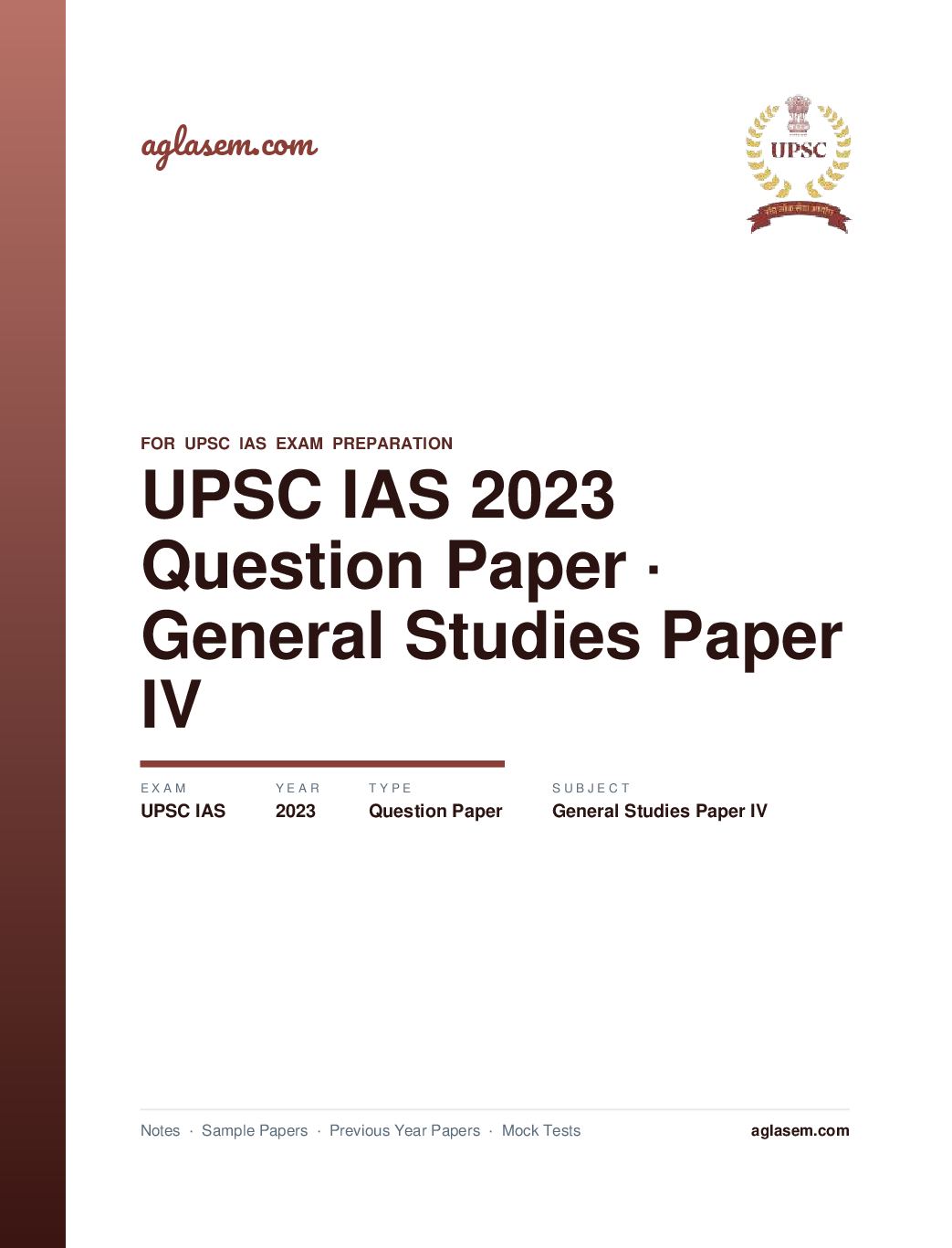 UPSC IAS 2023 Question Paper for General Studies Paper IV - Page 1 of 17